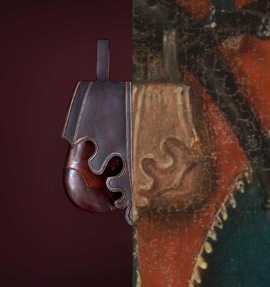 Escarcelle médiévale en cuir repoussé, inspirée d'une enluminure de 1493